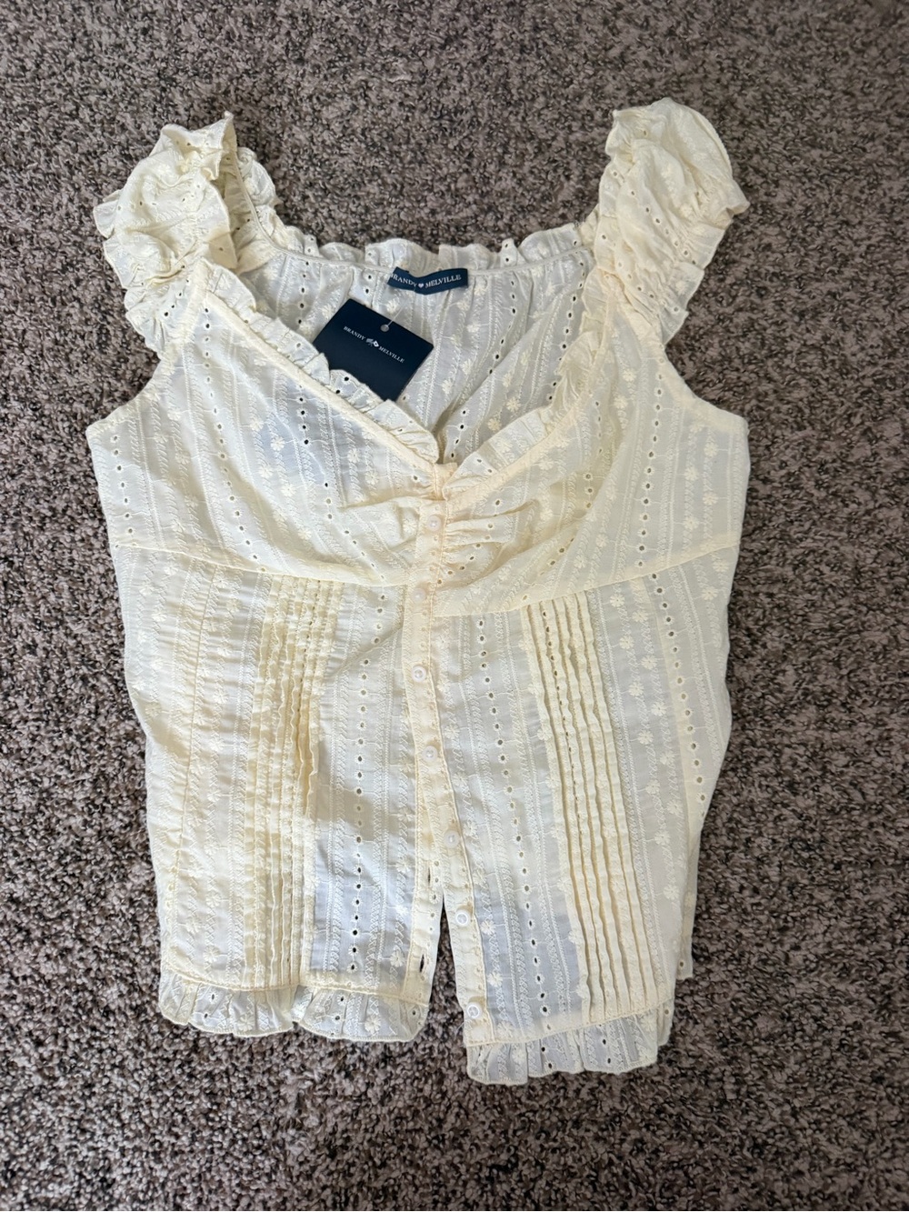 Brandy Melville Cream Eyelet Ruffle-Strap Button Front Camisole
